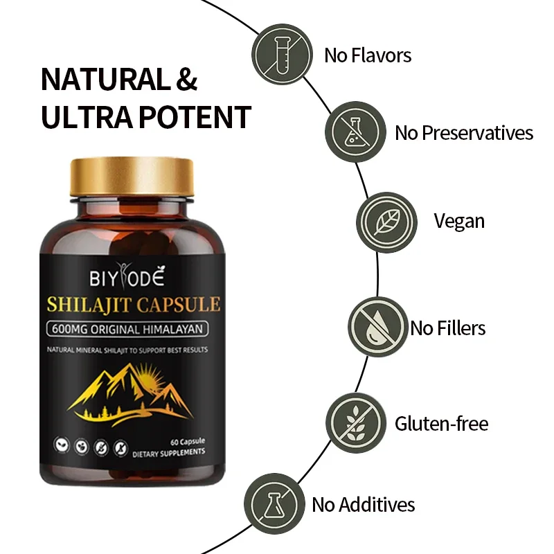 Shilajit Capsule Originele Pure Himalayan Fulvinezuur & Sporenmineralen Energie Uithoudingsvermogen Immuunsupplement 600Mg