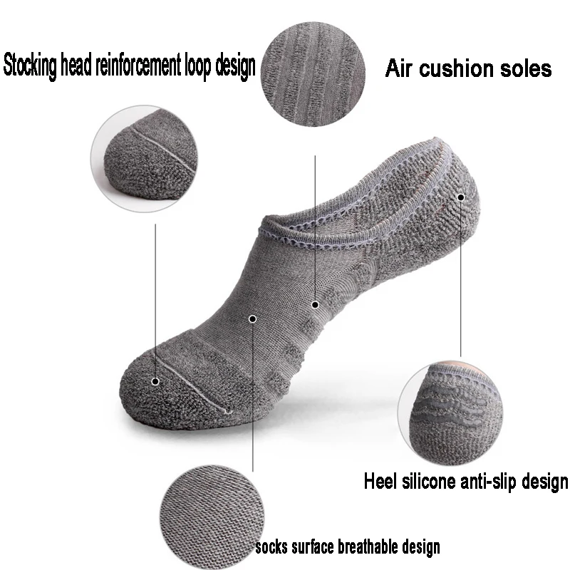 5 Pairs/Lot Men Towel Bottom Boat Socks Sport Sweat Breathes Silicone Anti-Slip Lnvisible Socks Spring Summer New Fashion