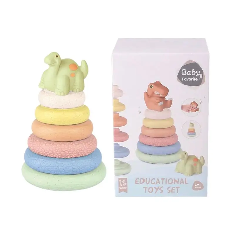 Jouets d'empilage mentaires oriel, jeu d'empilage mentaires oriel, blocs de construction en silicone, dinosaure et château, fait saillie avec son BB, jouets d'apprentissage précoce