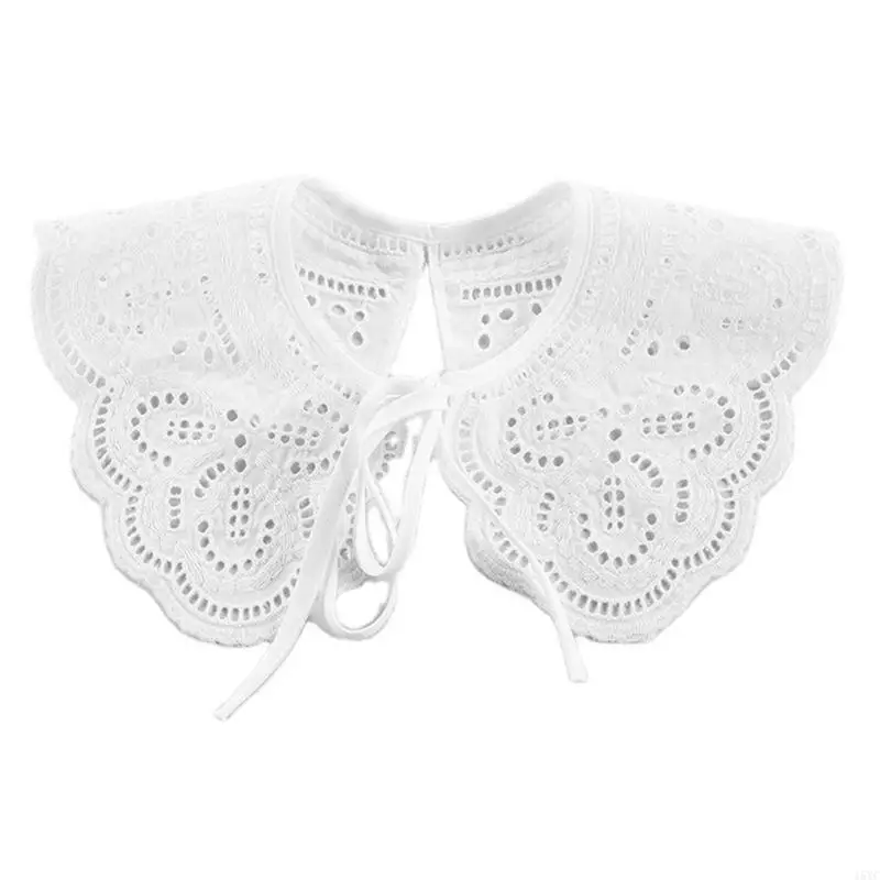 

15YC Womens Hollow Out White False Fake Collar Jacquard Floral Lace Big Shawl Necklace Short Poncho Capelet