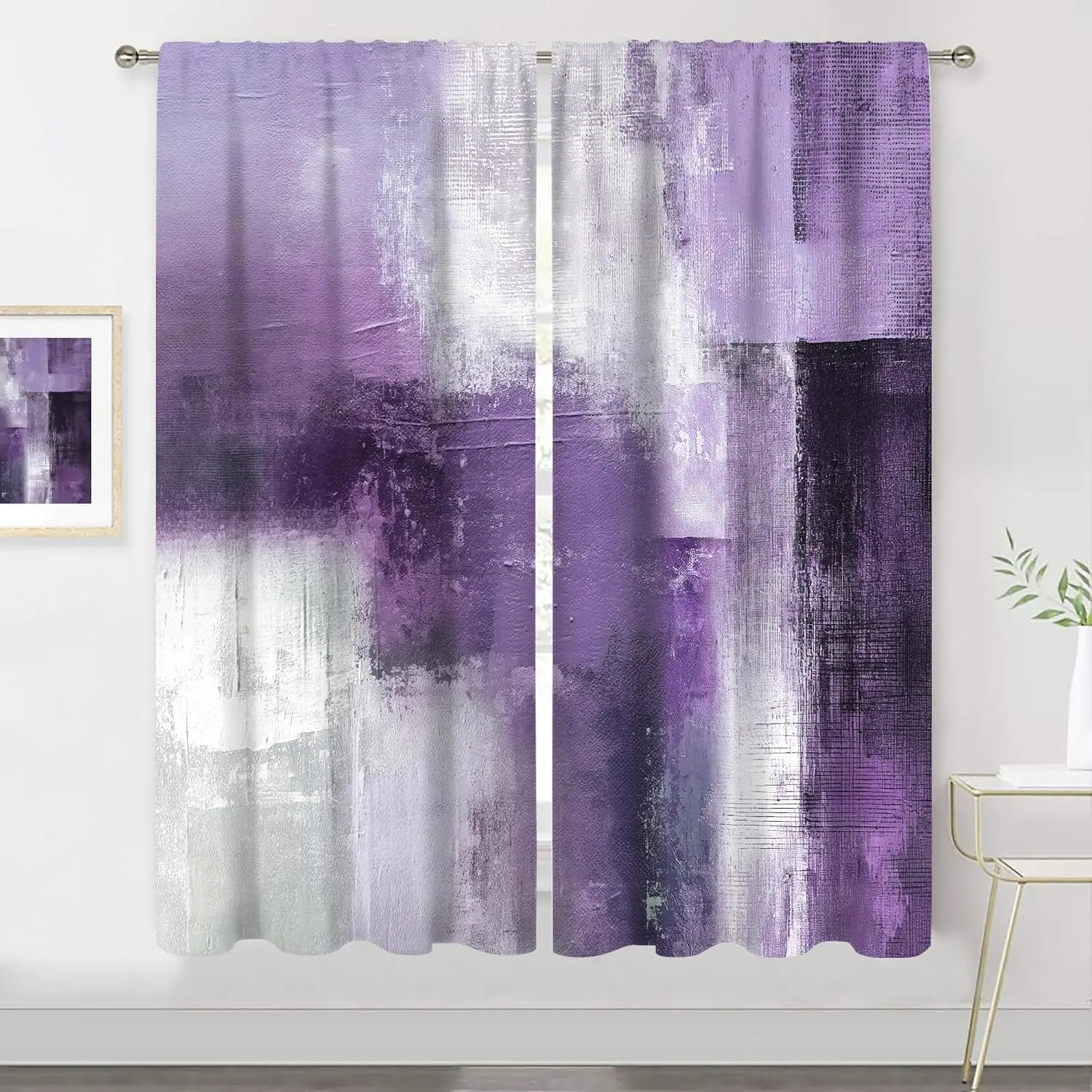 Purple Abstract Art Print Curtains Modern Geometric Brush Stroke Design for Living Room Bedroom Home Decor