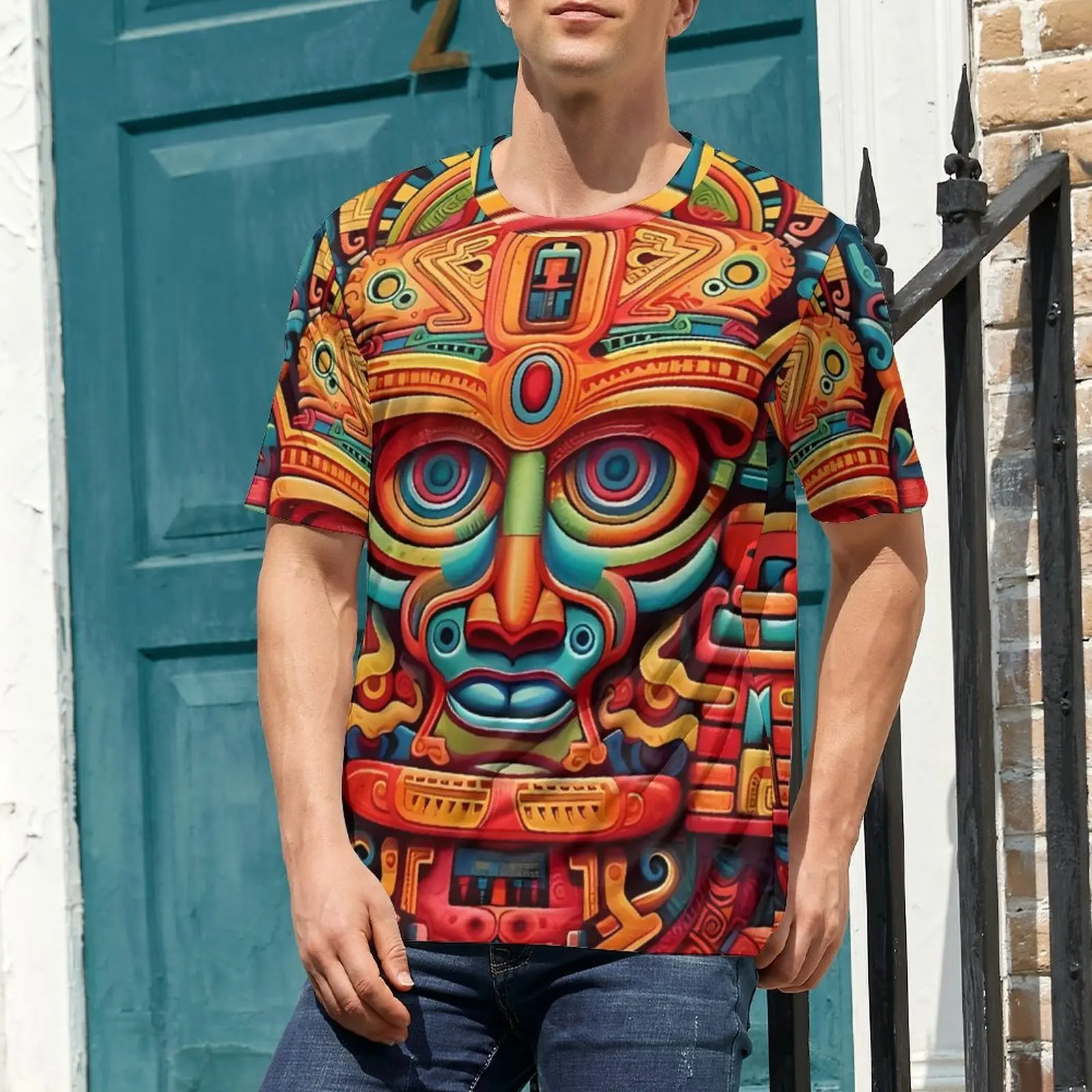 Abstract Aztec Art T Shirt  Retro T Shirts Men Casual Tshirt Summer Short-Sleeved Custom Clothes Plus Size 6XL
