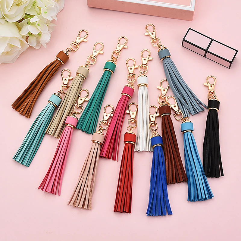 New Fashion Tassel Key Chain Women Cute Tassel Keychain Bag Accessory PU Leather Tassels Car Key Ring Fringe Jewelry