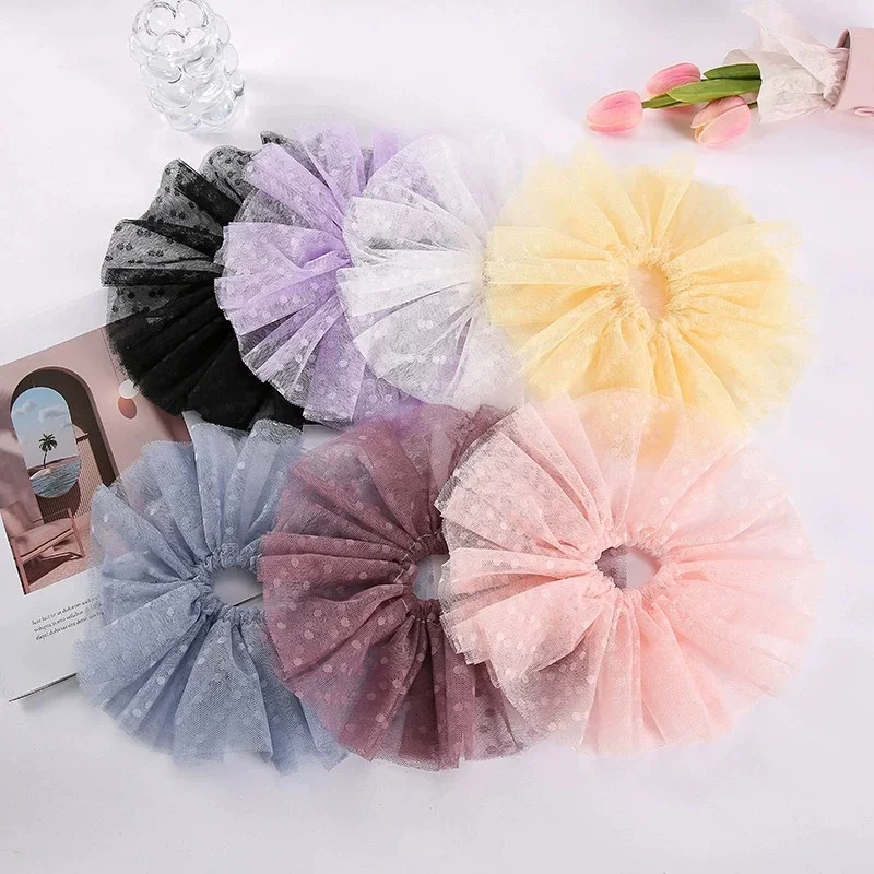

New Colorful Lace Scrunchies Polka Dot Flower Headband Large Korean Fairy Hair Rope Hairband Hair Accessories for Women Girls