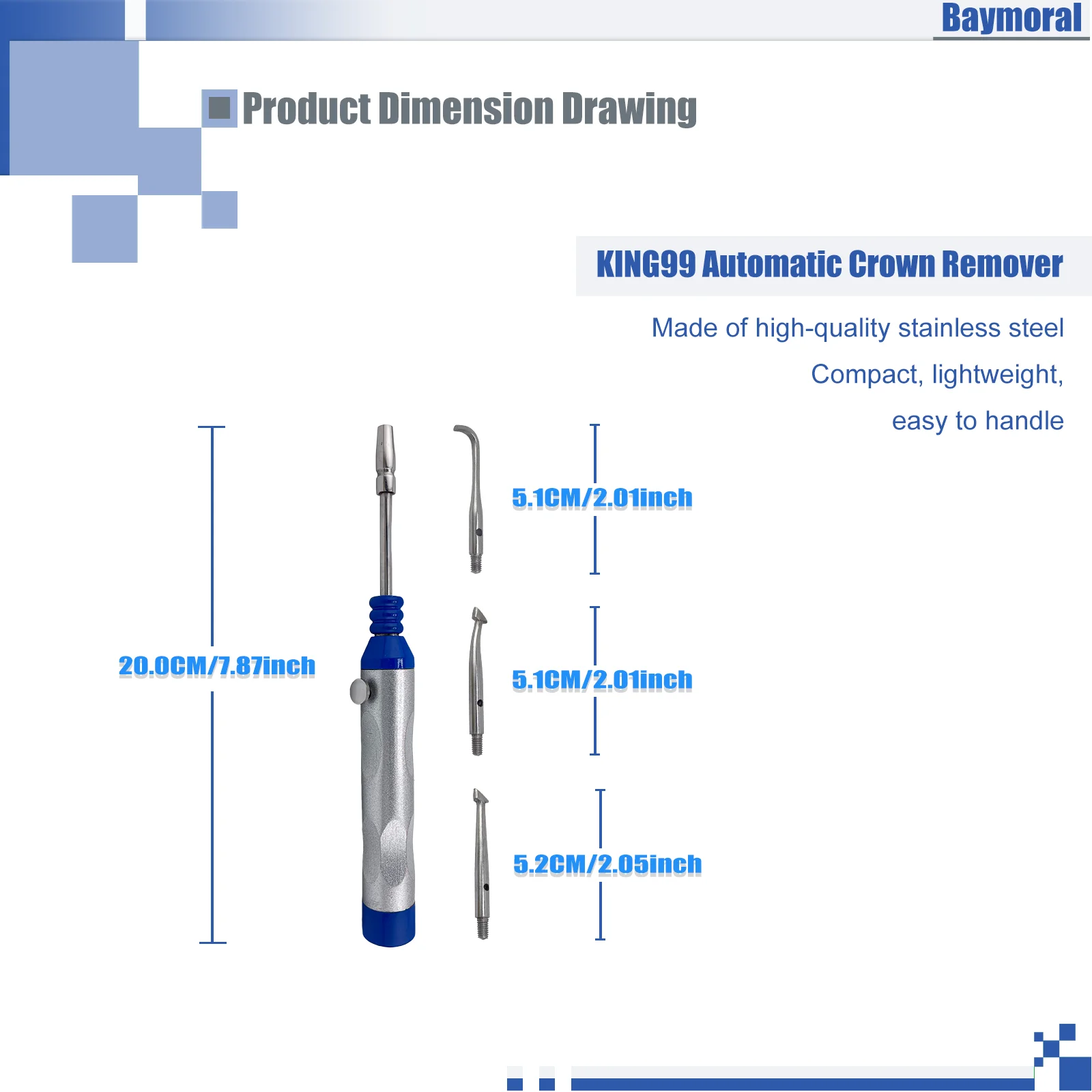 Zhongba Jiujiu Automatic Dental Crown Remover Stainless Steel Crown Bridge Removal Gun With Tips