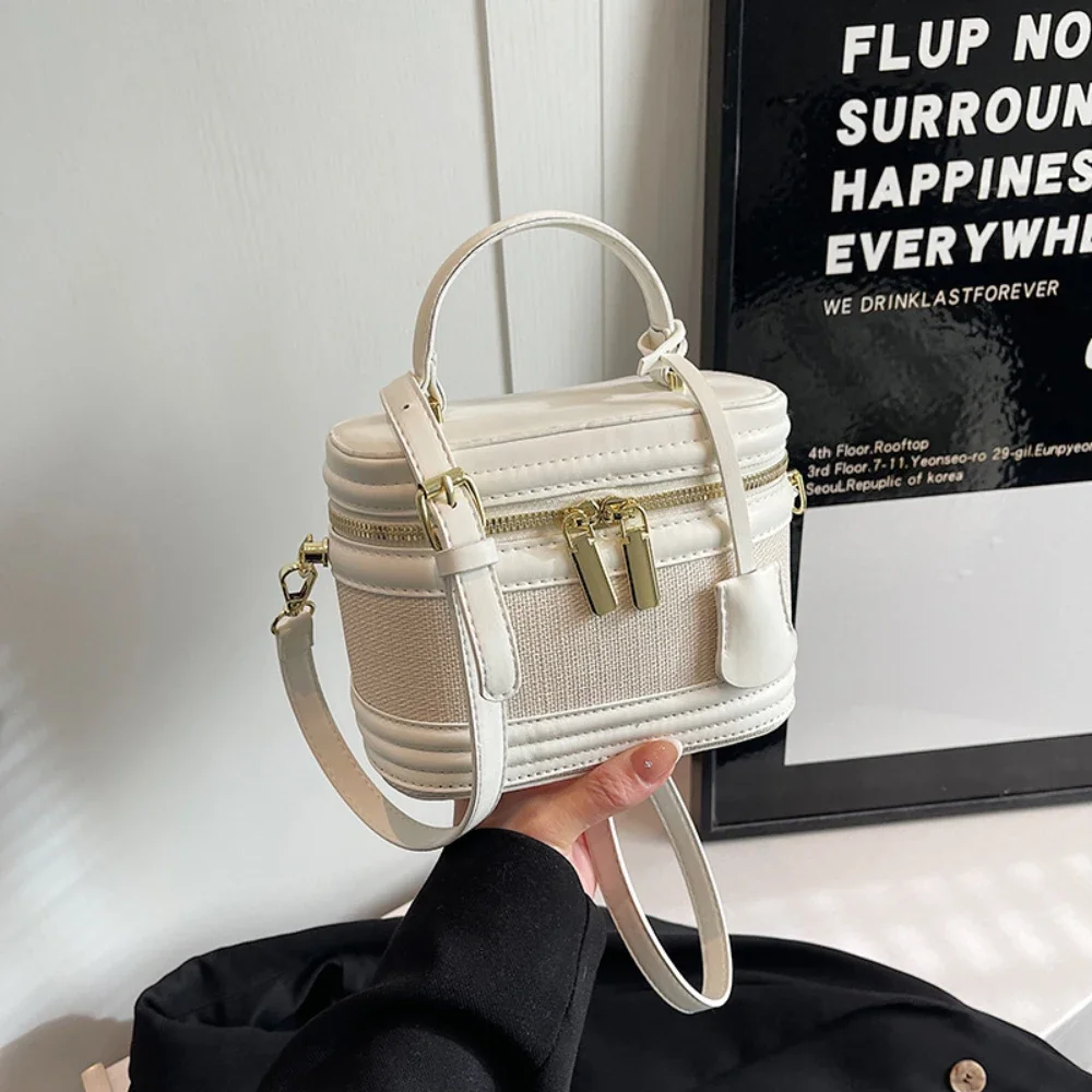 

2025 Spring Summer New Crossbody Bag Women's Chic Patchwork Delicate Zipper Shoulder Bags Daily Commute Hand-Held Bucket Packs