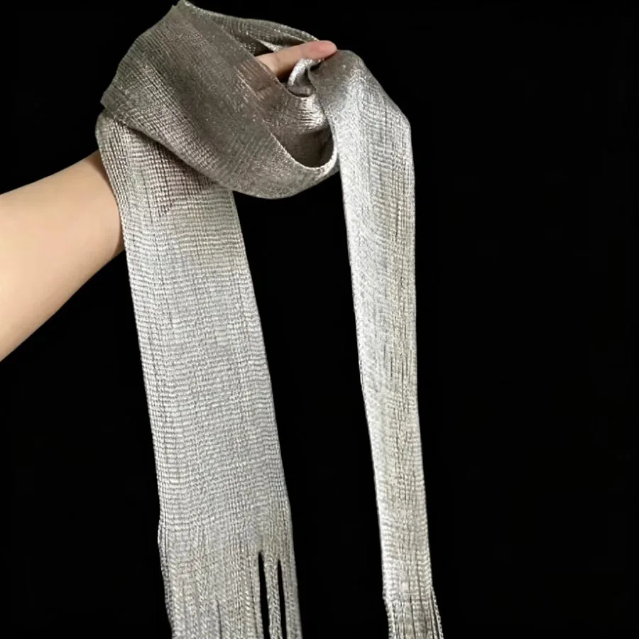 1 new bright silk fringed knitted scarf women's spring and autumn fashion versatile European and American neck protection