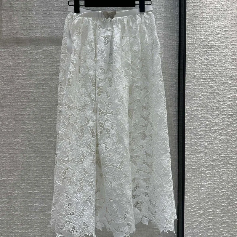 2024 High Quality Embroidered Flower Butterfly Half Skirt for Girls Elegant High Waist A-line Half Skirt Summer