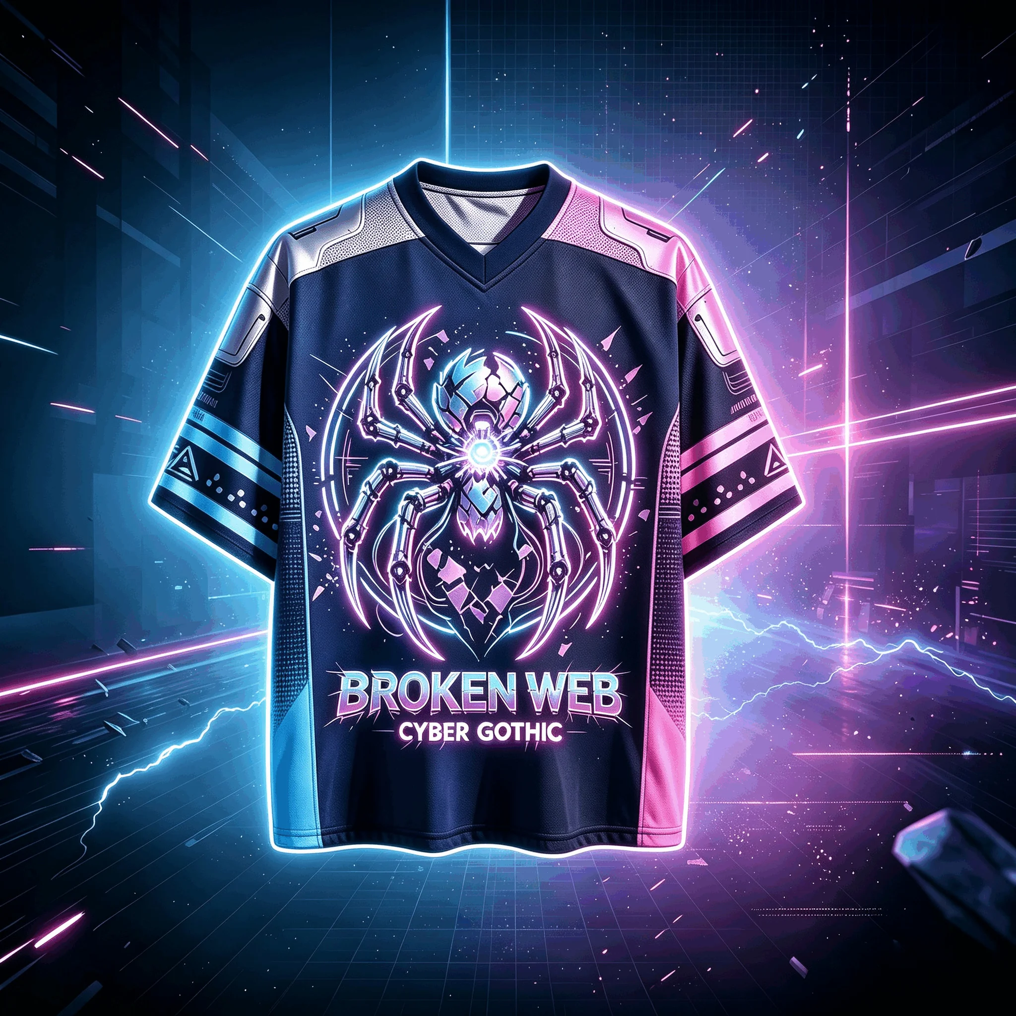 2026 Neon Cyber Gothic Mechanical Spider Mesh Soccer Jersey, Y2K Punk 88 Back‑Print V‑Neck Breathable Cool Street‑Wear Tee