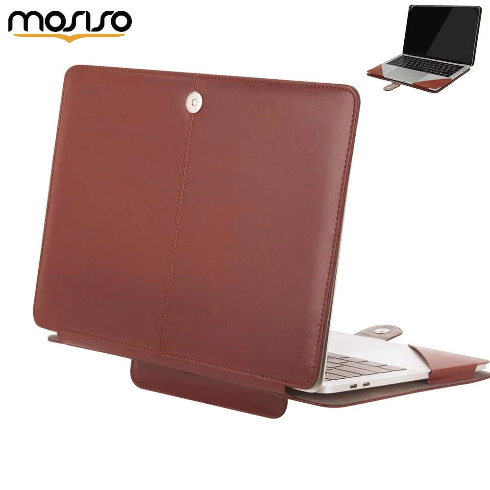 MOSISO PU Leather Laptop Sleeve Case for MacBook Air 13.6 M5 M4 M3 M2 / Air 13 M1 / Pro 13, Protective Portfolio Stand Cover
