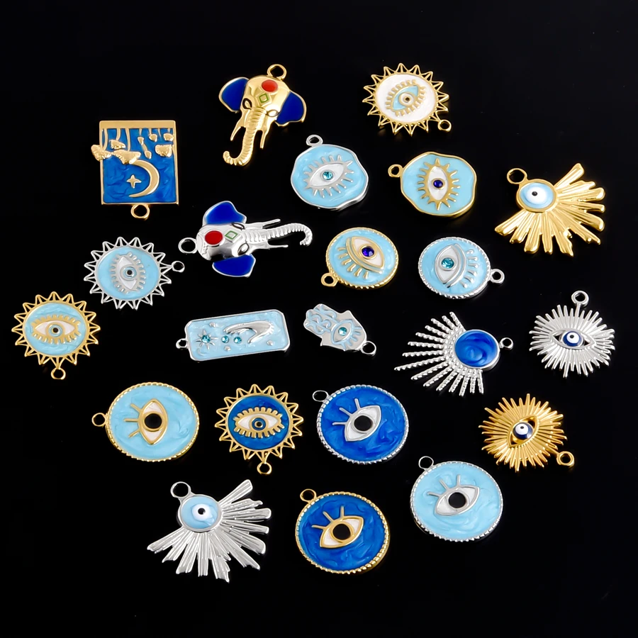 DIY Blauer Teufel/Böser Blick/Türkisches Auge Anhänger aus Edelstahl, nicht verblassend, für Schmuckherstellung, ethnische Mode-Charms, Zubehör – Detail 1