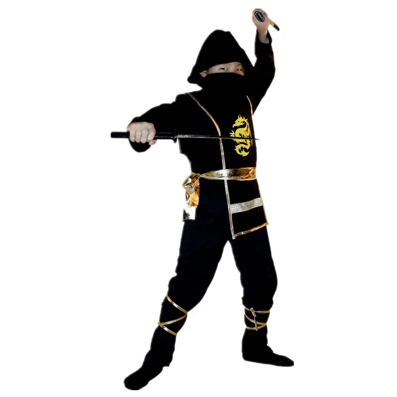 

Костюм для ролевых игр в японском корейском стиле, черная униформа ниндзя с принтом дракона, унисекс, для детей и взрослых, праздничный наряд для выступлений