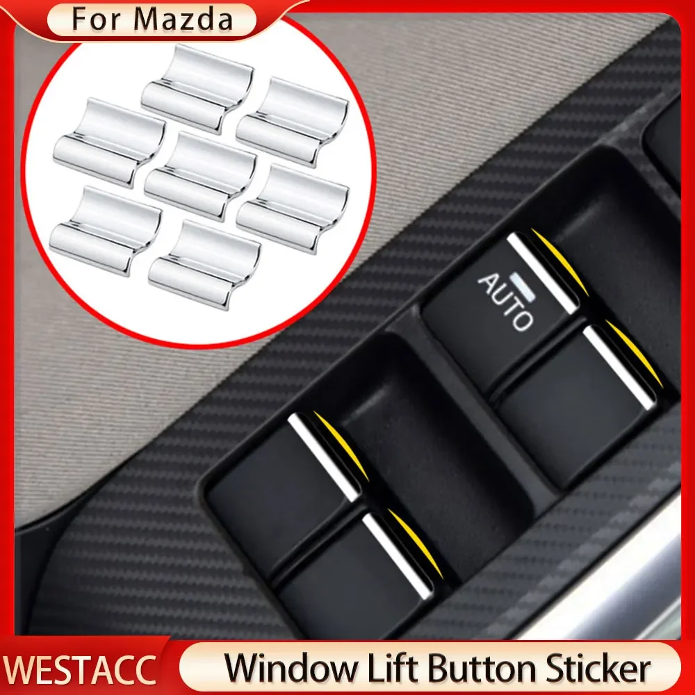 7Pcs/set ABS Chrome Car Window Lift Buttons Sequins Trim Decocation Sticker for Mazda 3 6 CX5 CX3 CX4 Atenza Axela Accessories