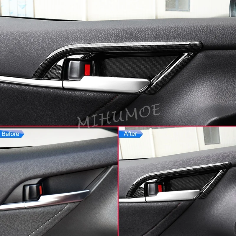 4Pcs Carbon Fiber Interior Door Handle Surrounds Trims For Toyota Camry 2018 2019 2020 2021 2022 2023 2024 Car Accessories