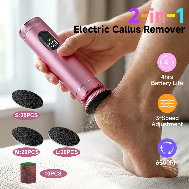 Electric Foot Callus Remover And Adjustable Foot File with 60pcs Sandpaper Discs Aluminum Alloy Nail Polisher with Gift Box 2 in