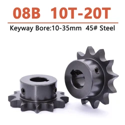 1pc 10T-20T 08B Industrial Drive Sprocket Wheel 45# Steel Chain Gear 10 11 12 13 14 15 16 17 18 19 20 Teeth Keyway Bore 10-35mm