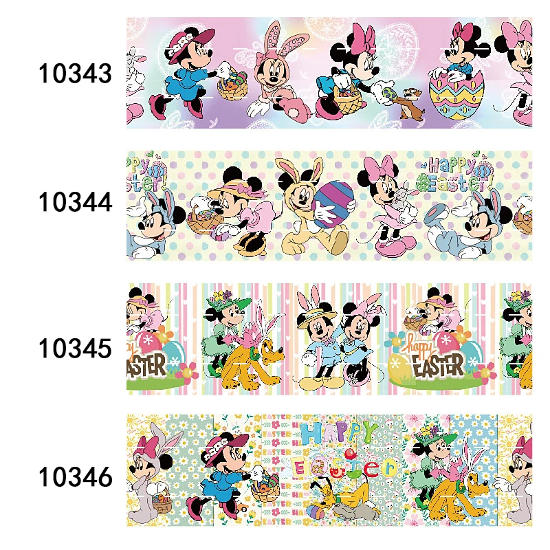 

Happy Easter Printed Disney Mickey Mouse Grosgrain Ribbon 25mm Liston 50yards FOE for DIY Hair Bow Craft Supplies Materials