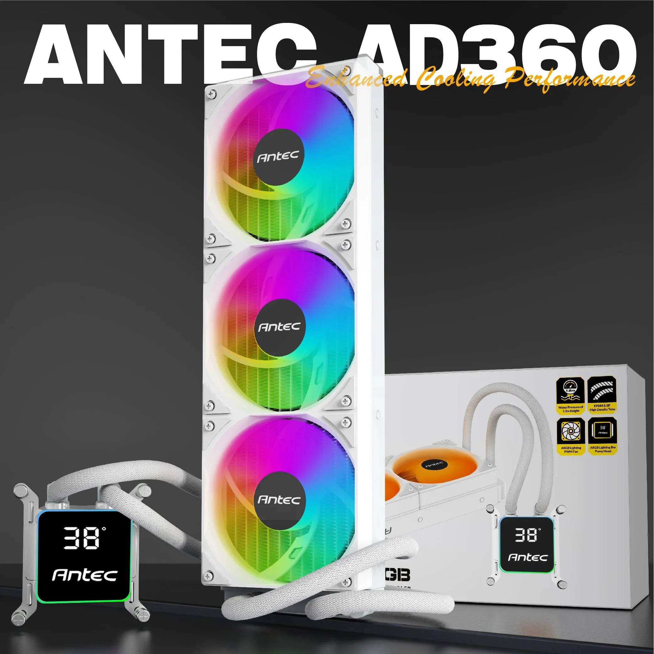 Antec AD360 Display Pump Head CPU All-in-One Liquid Cooling System 120mm ARGB 4PIN Fan For Intel LGA 115X 1700 2011 2066 AM4 AM5