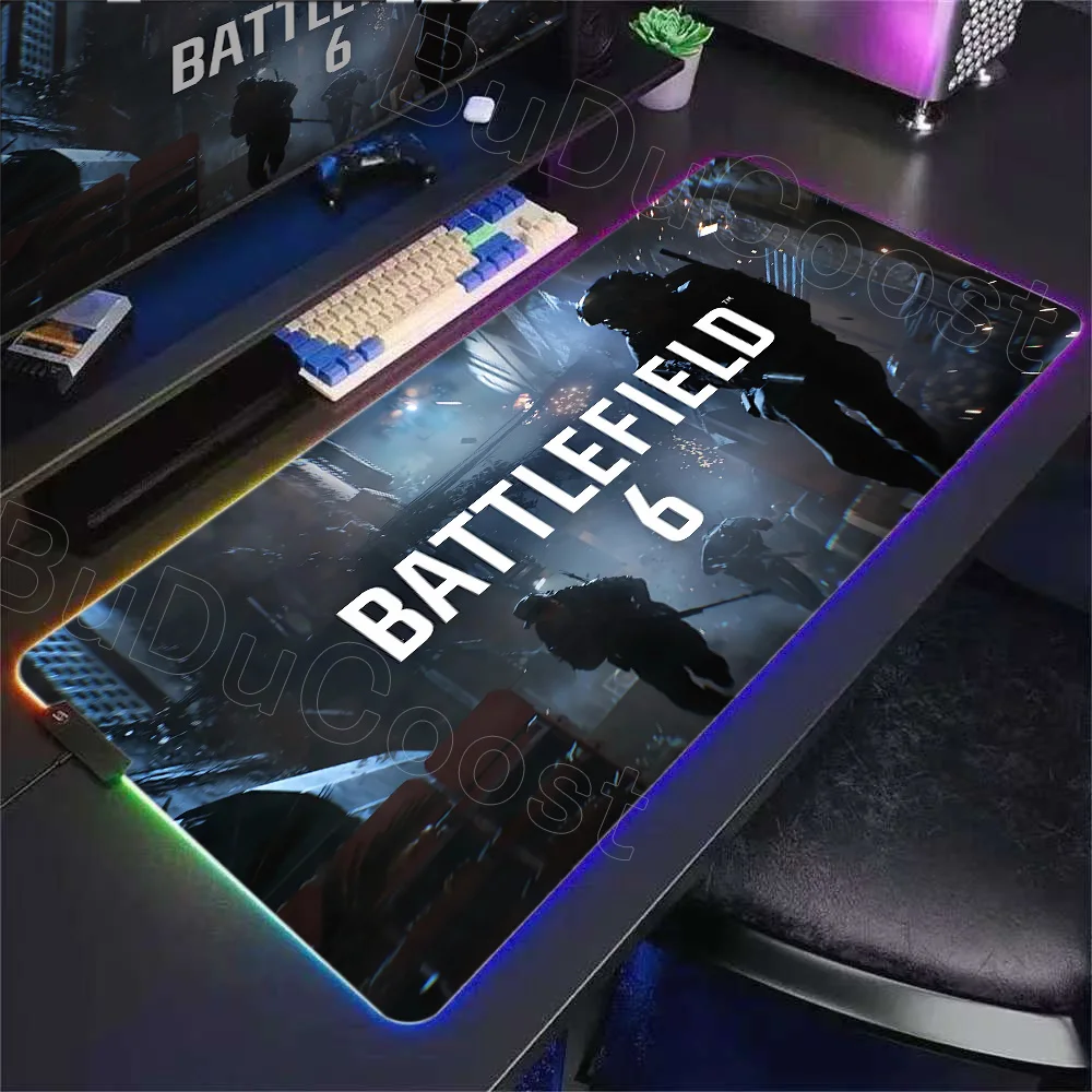 

Новый геймерский настольный коврик RGB с подсветкой B-Battlefield 6, коврик для мыши с подсветкой, светодиодный коврик для мыши, игровые аксессуары, настольный коврик, большой коврик для мыши
