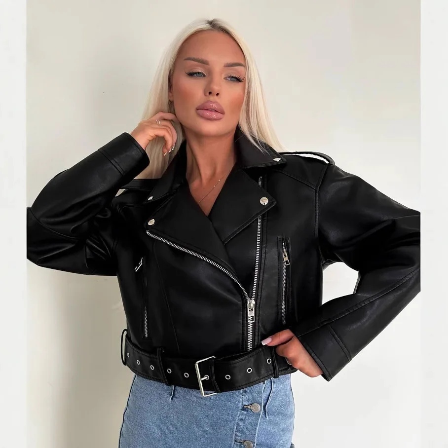 2025 nouvelle veste courte à manches longues en simili cuir manteau veste en cuir automne hiver