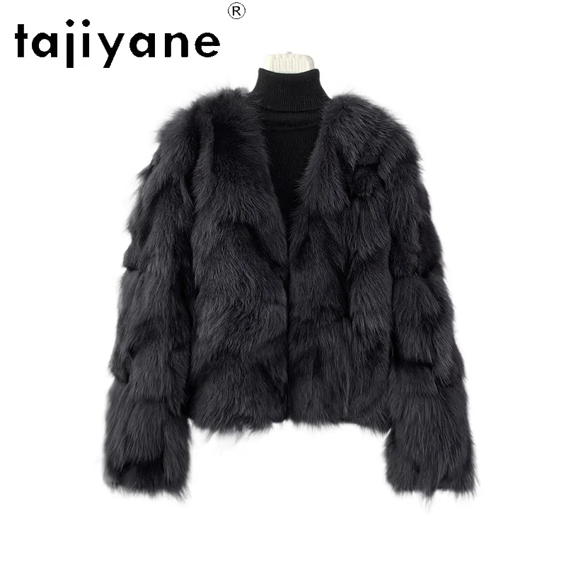 TAJIYANE 100%天然フォックスファーコート レディースファッション Vネック ショートリアルファー ジャケット 冬服 レディース ファー ジャケット 2025 ファー