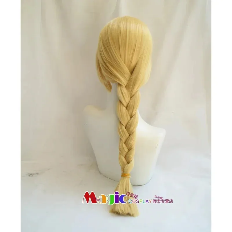 Peluca de Cosplay Fullmetal Alchemist Edward Elric, 60cm, media larga, recta, estilo trenzado, pelucas sintéticas para Cosplay, disfraz de Anime, parte VG