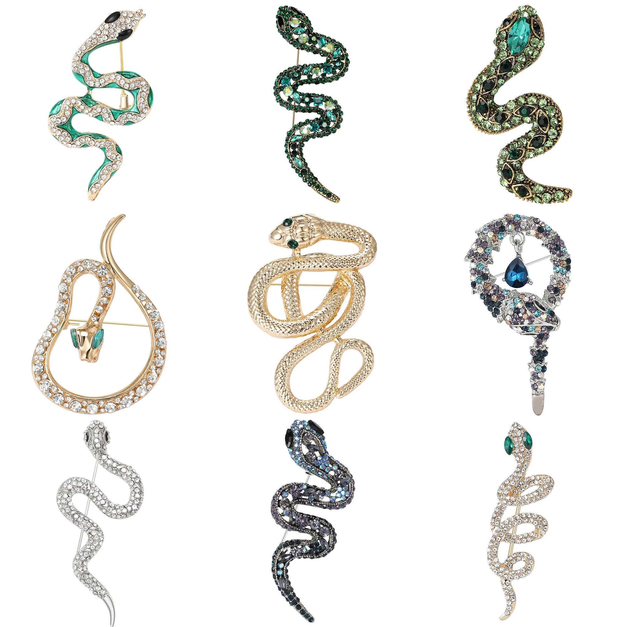 Rhinestone Snake Brooches for Women Unisex Glass Animal Pins Banquet Party Backpack Gifts Jewelry Accessories