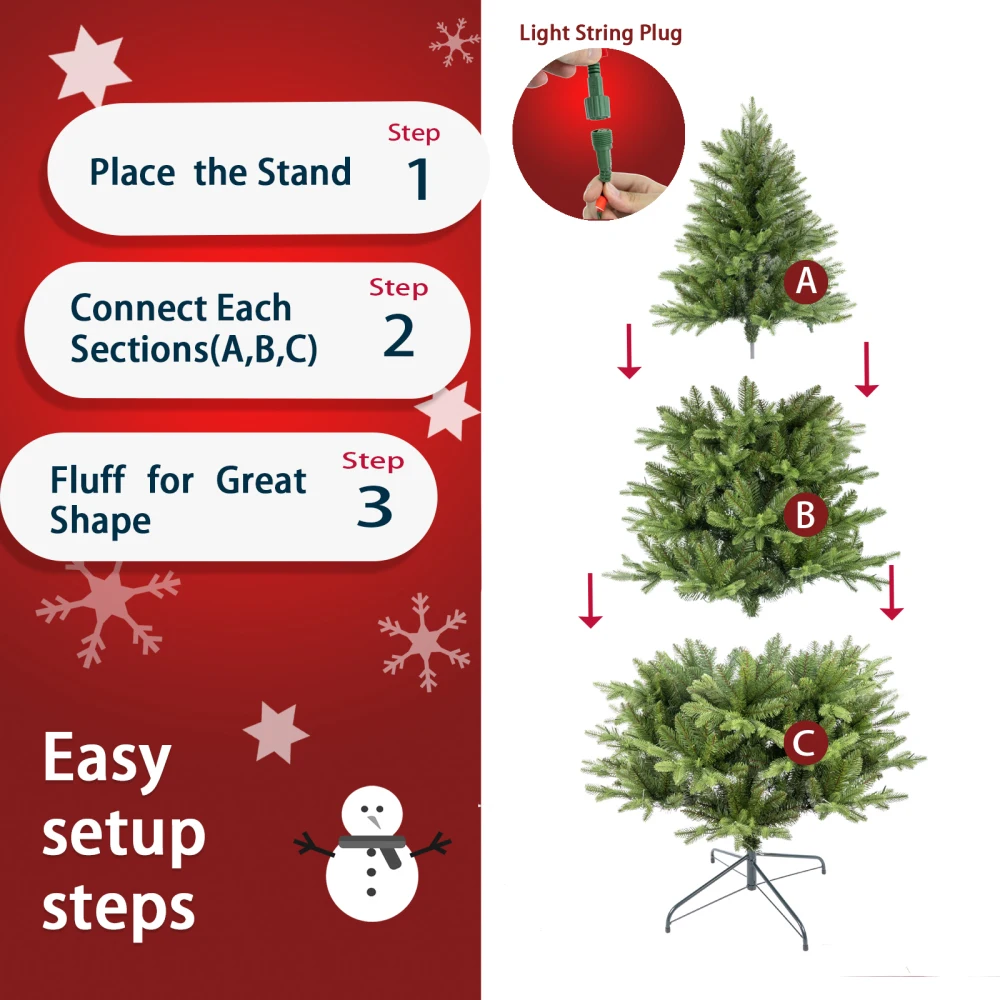 6.5ft Prelit Artificial Christmas Tree, PE&PVC, Metal Stand, 450 Bi-Color LED Lights, 1791 Tips, Everett Balsam, Easy Assembly.