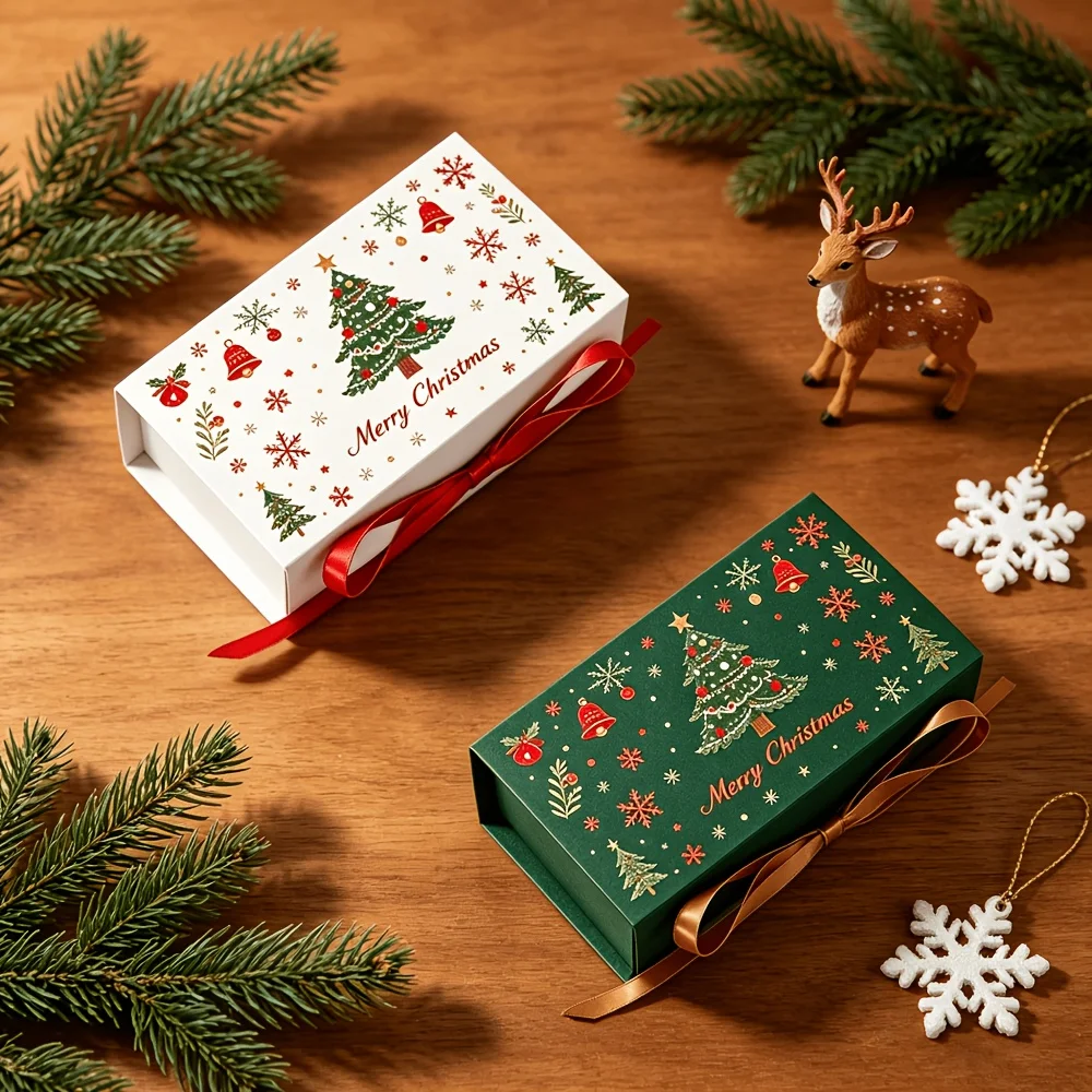 Christmas Snowflake Printed Gift Boxes with Ribbon