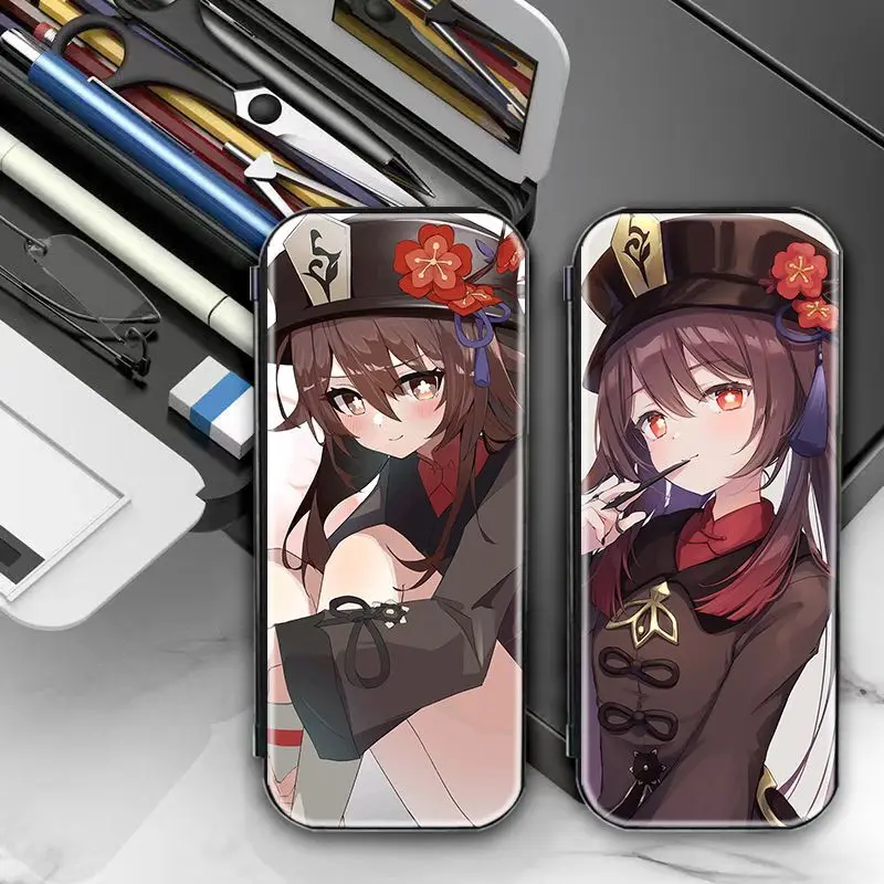 Genshin Impact Hu Tao Merchandise Student Campus Study Supplies DIY Pattern Multifunctional Pencil Case With Calculator Anime