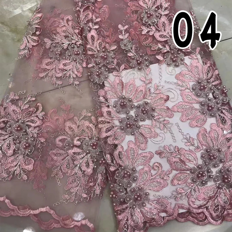 

1 Yard Luxury African Bead Sequins Lace Fabric French Tulle Fabric For Sewing Bridal Wedding Party Evening Dress DIY Material
