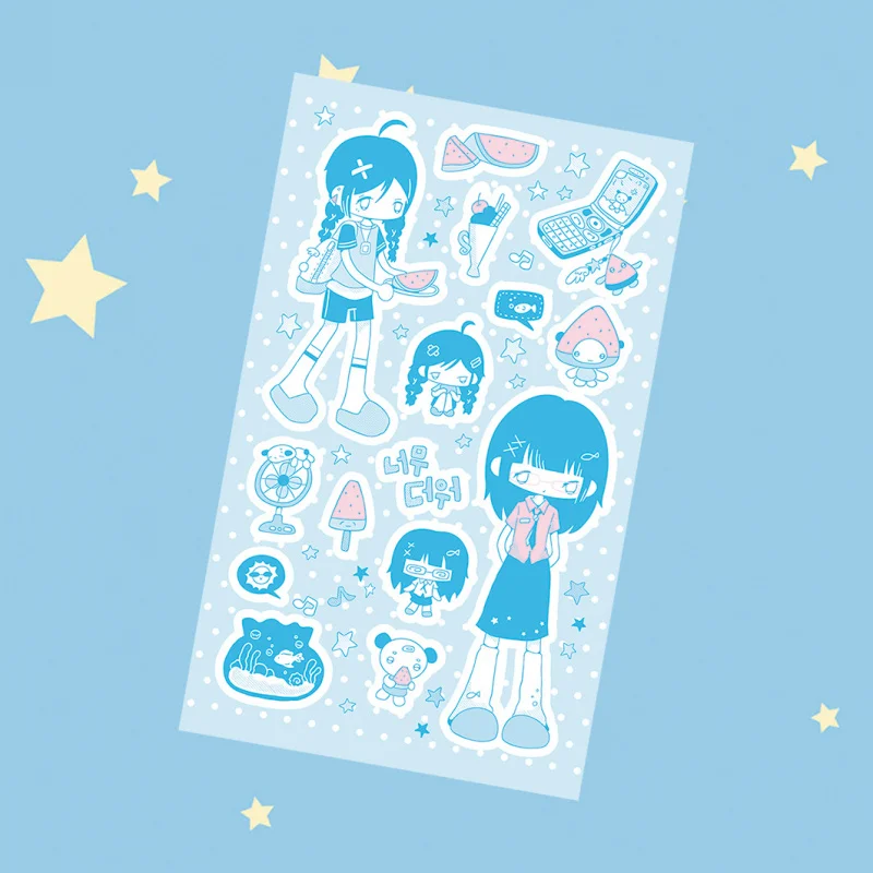 Korea Cute Summer Retro Girl Character Stickers Hand Account Phone Case Notebook Diary Planner Scrapbook DIY Decorative Stickers