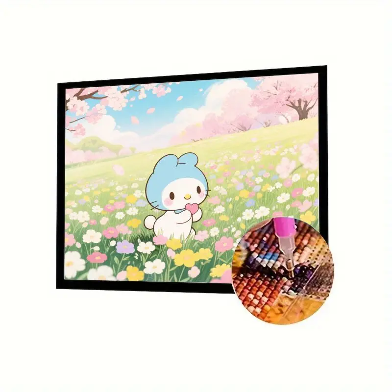 

1 шт. 5D DIY Набор для алмазной живописи, милый кавайный синий персонаж кролика с капюшоном в виде сердца в весеннем цветочном поле с розовой вишней B