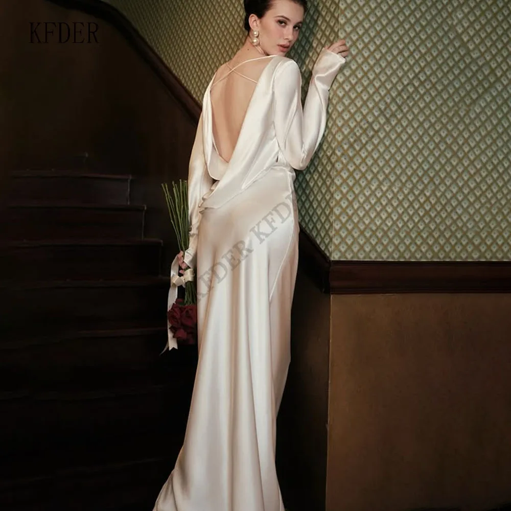 Classic Satin Wedding Dresses for Woman Bride Customized Full Sleeves Backless Mermaid Formal Princess Dress Bridal Gown