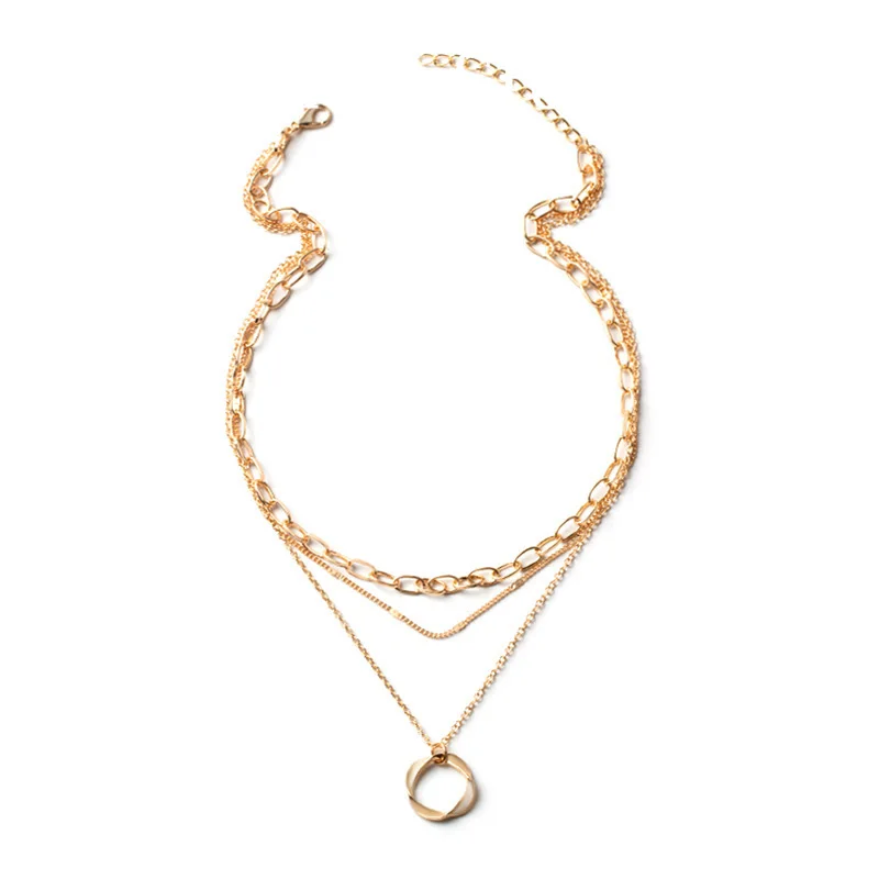 Women's Multi-Layer Round Pendant Necklace, Charm Gift