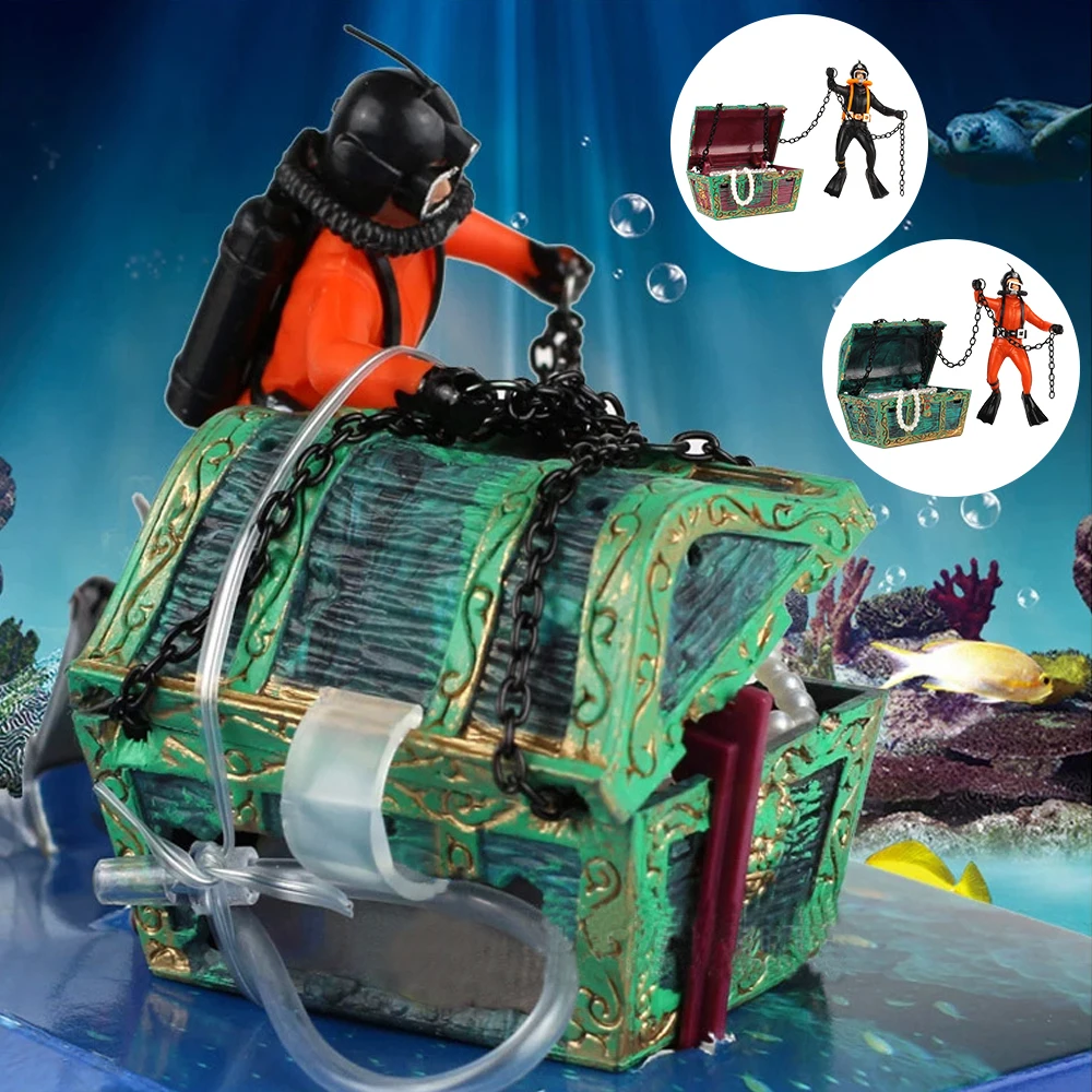 Skrzynia skarbów Dekoracje akwariów Łowca skarbów Akcesoria do dekoracji akwarium Diver Figurka akwarium Ozdoba akwarium