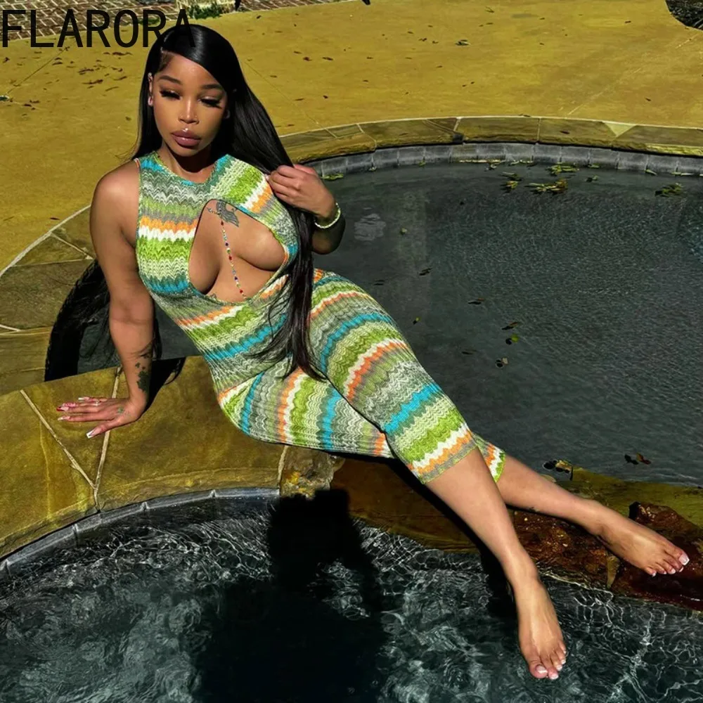 

FLARORA Fashion Colorful Zigzag Print Jumpsuit Woman Sexy Hollow Sleeveless Backless Skinny Jumpsuits Beach Vacation Overalls