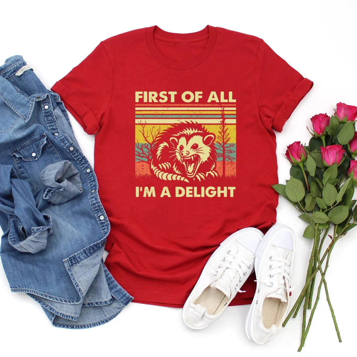First of All I'm A Delight Shirt Funny Opossum Women Short Sleeve T-shirts Vintage Streetwear Women Tshirt Casual Clothing