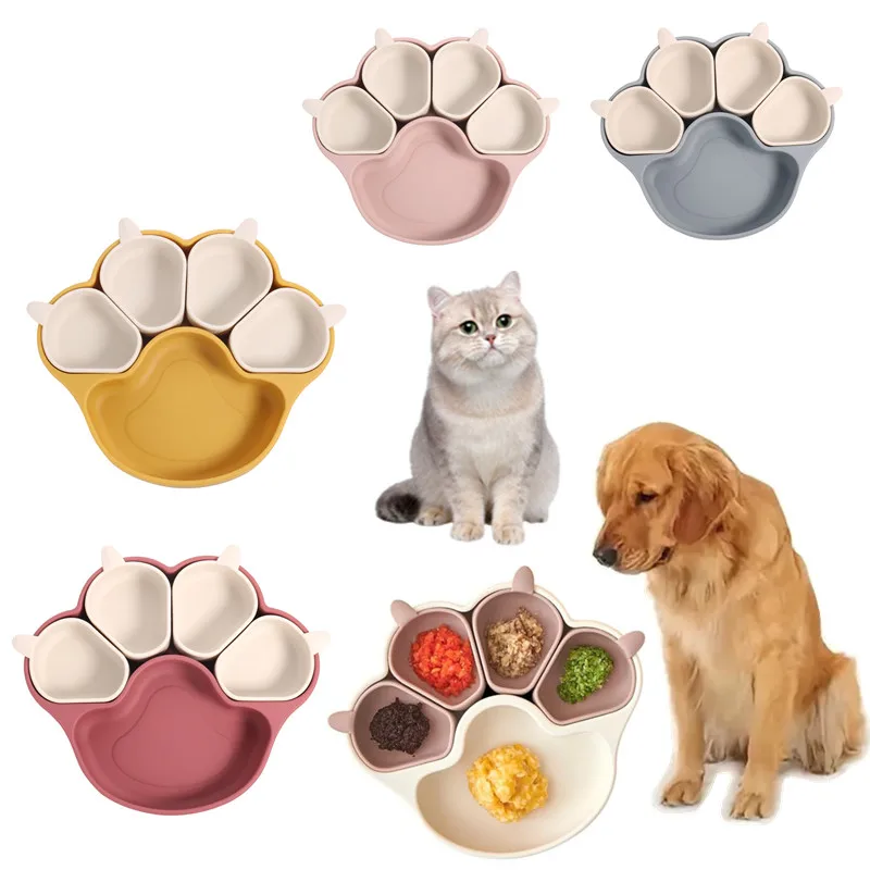 

Pet Supplies Cat Claw Shaped Silicone Meal Plate Detachable Dog Basin Divided Cat Slow Food Bowl Large Suction Cup Bowl