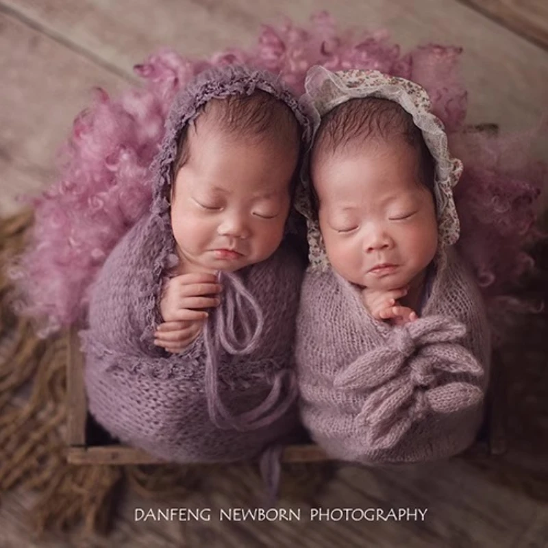 

Реквизит для фотосъемки новорожденных, вязаный крючком ручной работы из нечеткого мохера с кружевным спальным мешком с капюшоном для детской фотосессии, реквизит для фотосессии