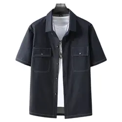 Summer large size men's shirt loose fat extra large plus fat plus business short sleeve denim shirt