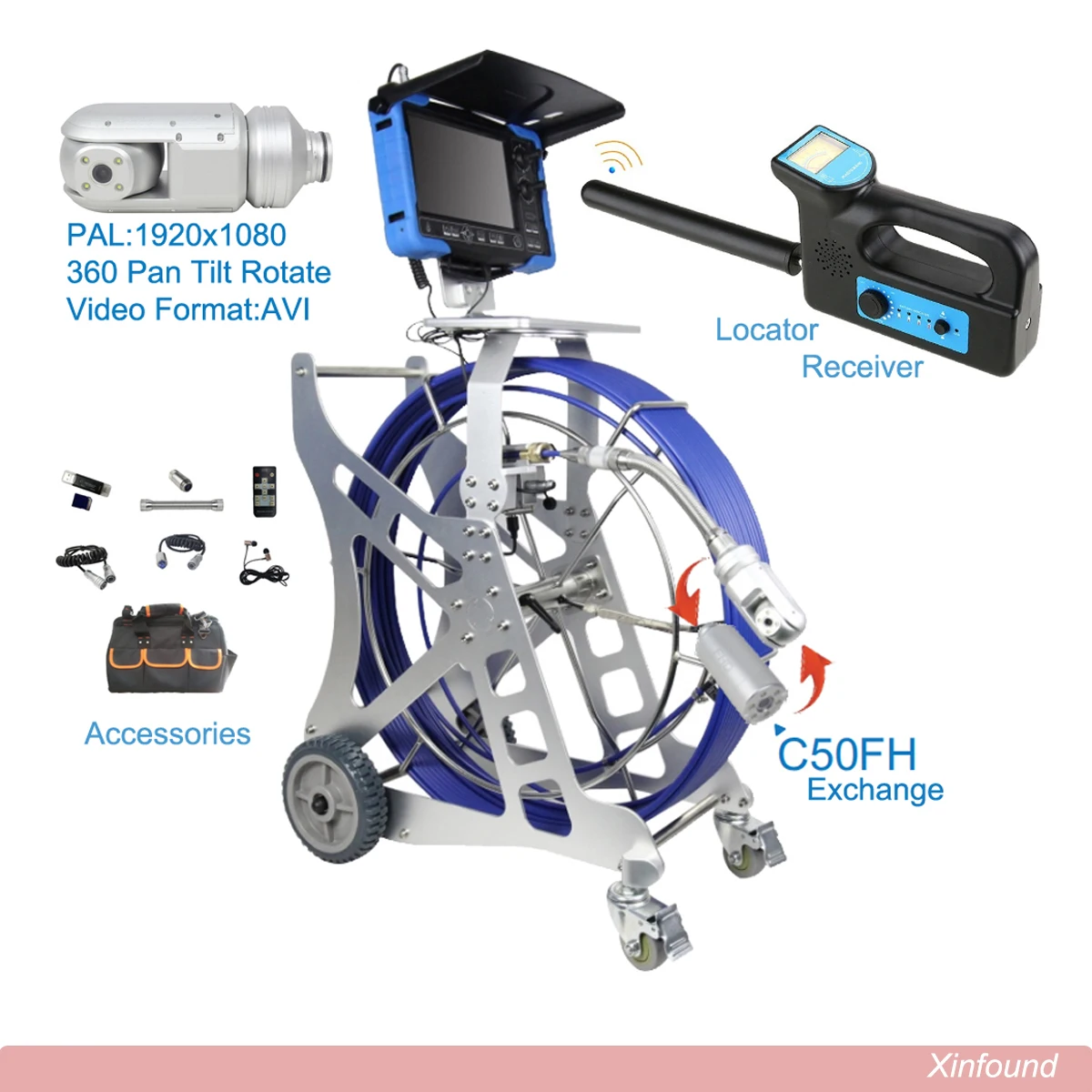 WPS-FHD-68PT FHD1920x1080P 50 مللي متر رأس الكاميرا ل الأنابيب استنزاف المجاري القناة فحص الفيديو رأس الكاميرا #2