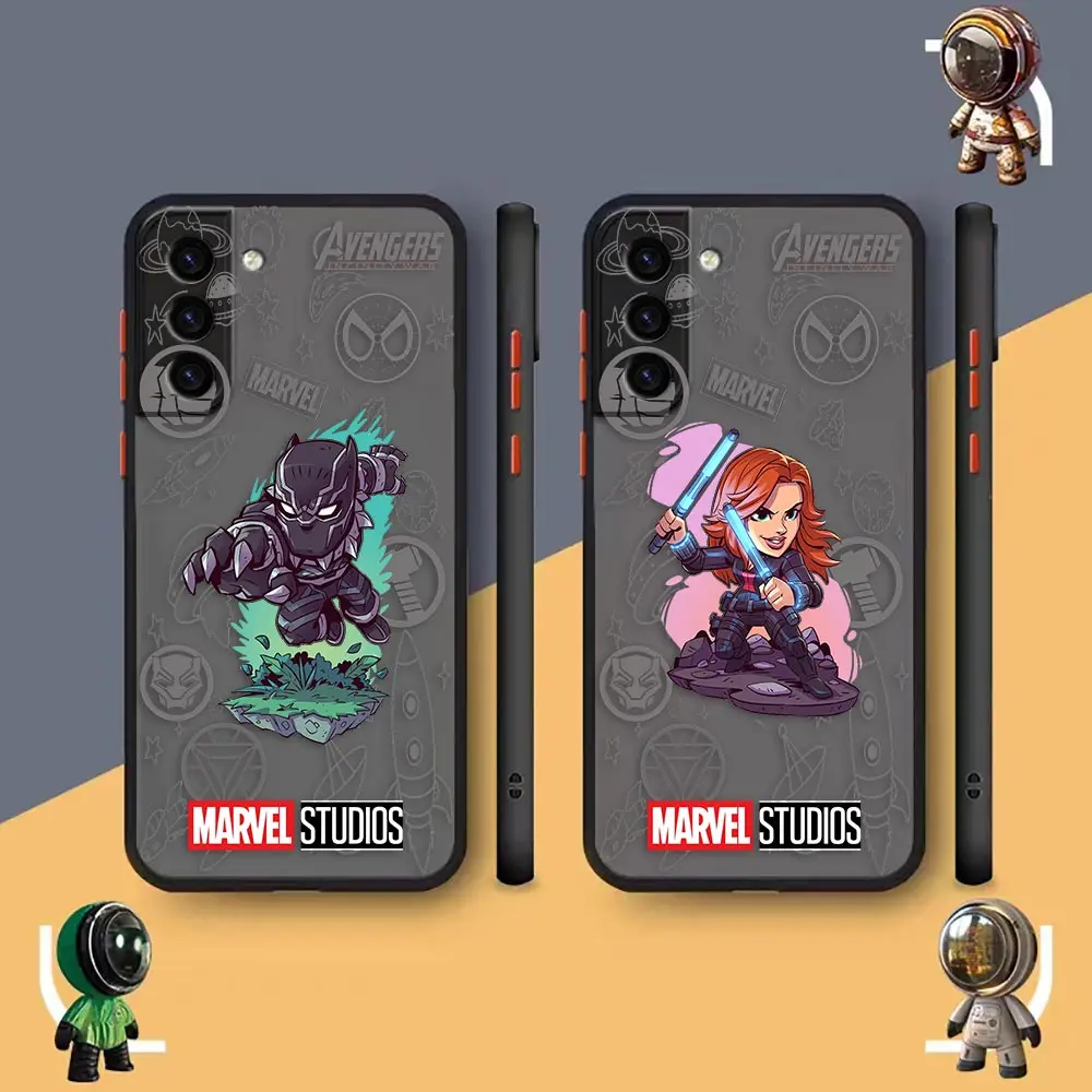 Matte Case Funda For Samsung S24 S30 S23 S22 S21 S20 S10 S11 Lite Ultra Clear Hard Case Cover Marvel Thanos Thor Captain America