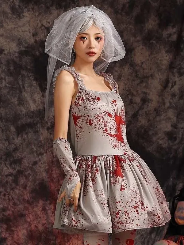 

Halloween Ghost Bride Puff Skirt Dress Adult Women's Costume Chinese Stage Performance Traditional Ethnic Women's Clothing