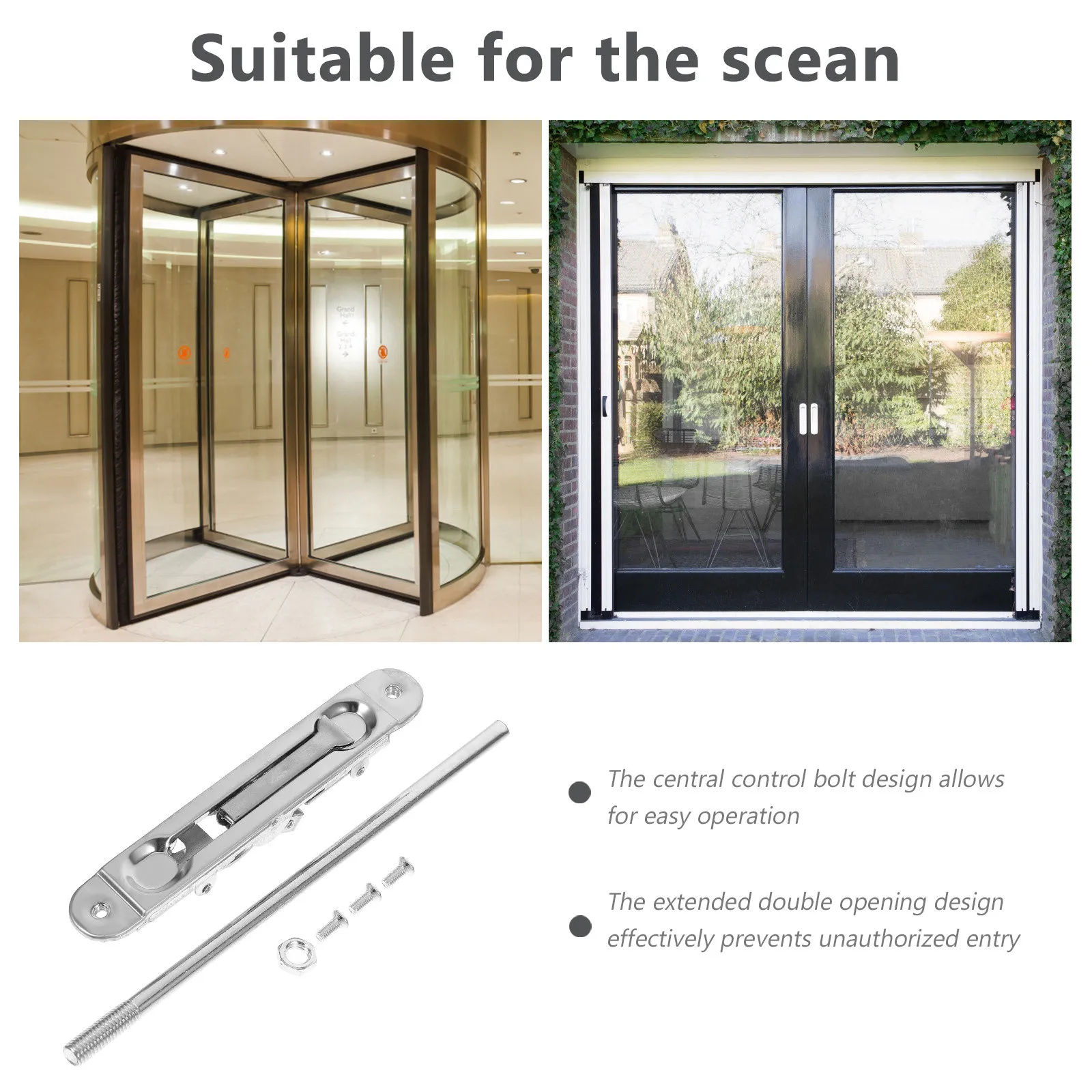 1Set Concealed Anti-Theft Door Bolt Latch Stainless Steel Multi-Position Extended Catch for Residential Commercial Double Doors