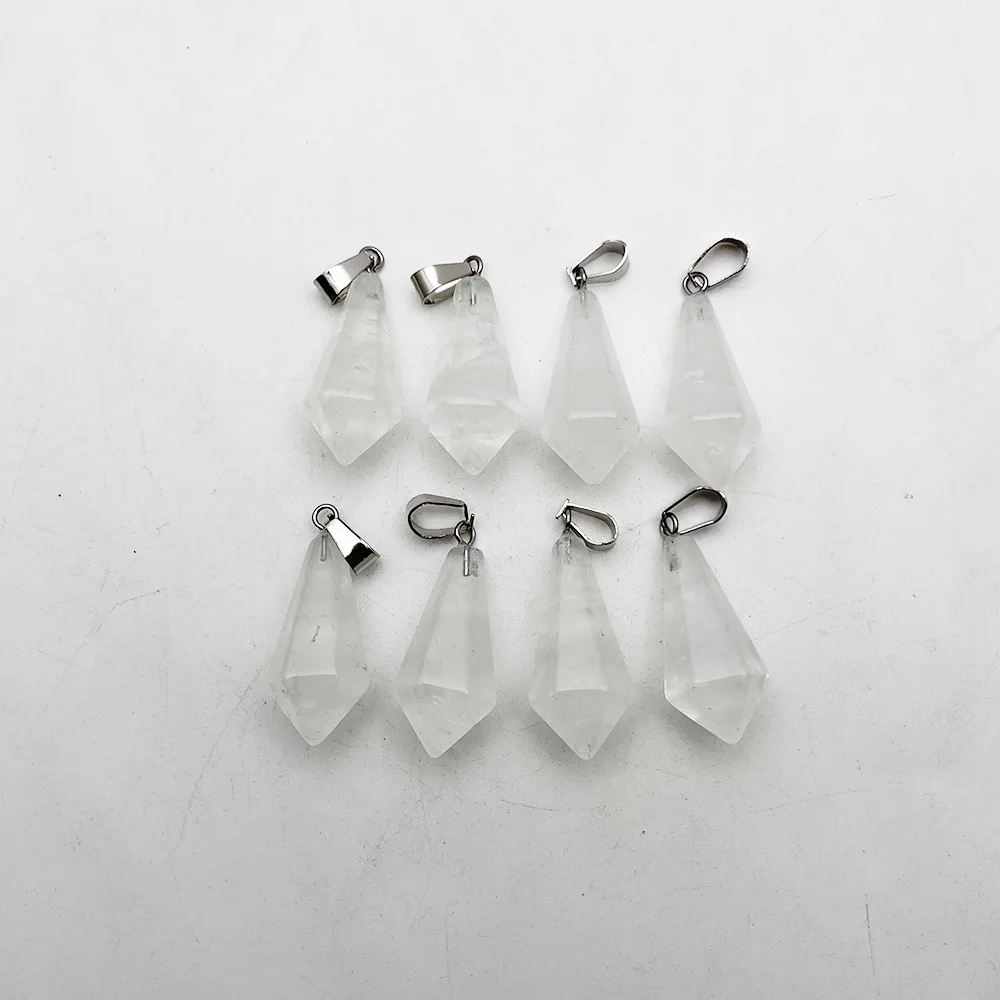 fashion new natural stone pendulum Natural white crystal Cone charms pendant for jewelry making 12pc Good quality Wholesale