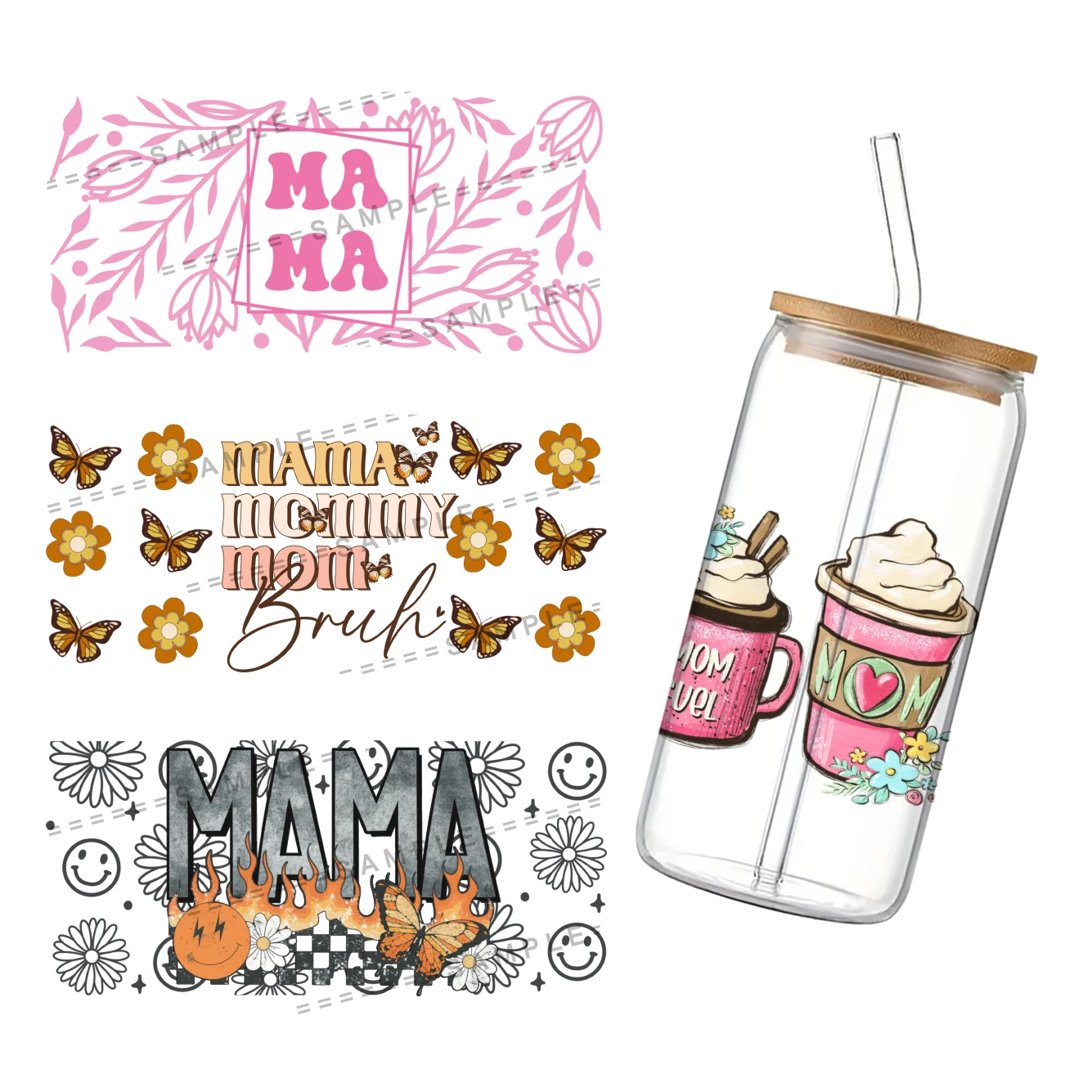 Thanksgiving UV DTF Cup Wrap for 16Oz Libbey Mother's Day Glass Can DIY Transfer Sticker