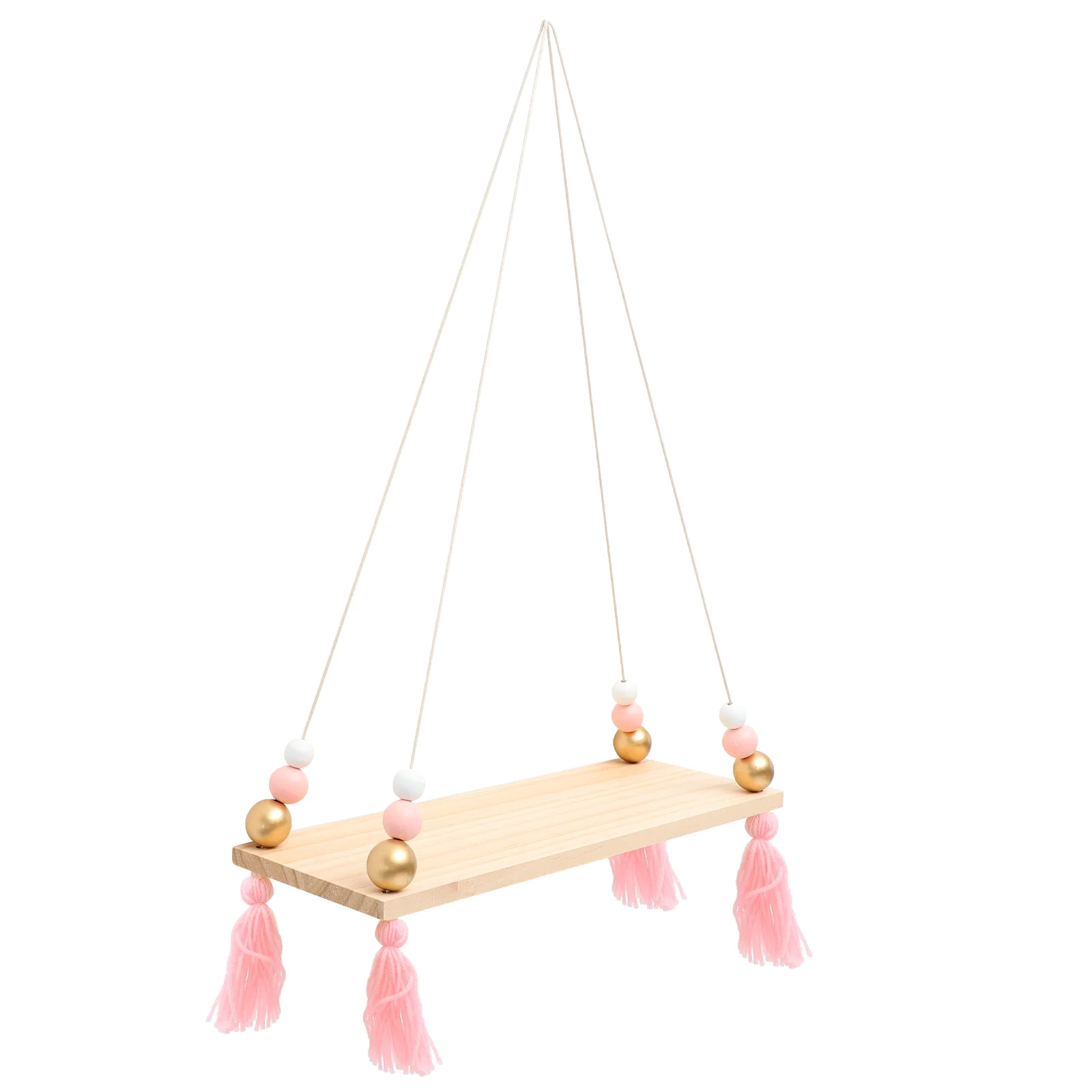 

Plant Window Shelves Wooden Bead Shelf Book Decor Wall Cotton Rope Tassel Hanging Rack