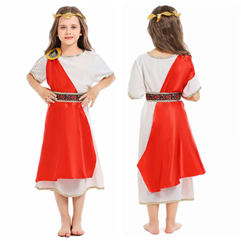 

Kids Retro Medieval Greek Robe Cosplay Toga Costume Girls Dress Headband Cape Belt Outfits Halloween Carnival Party Suit