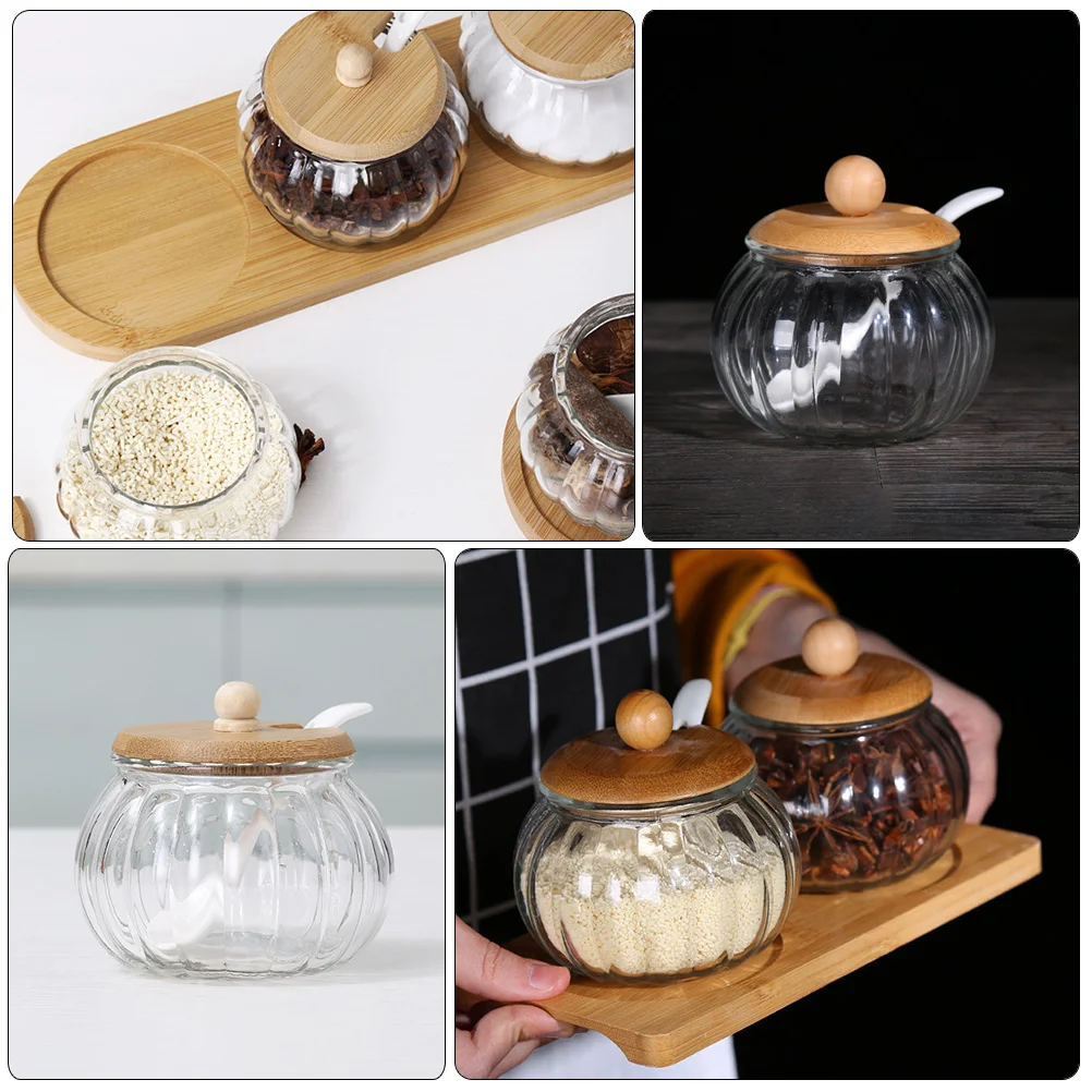 Ceramic Containers Lids Glass Cruet Pumpkin Candy Dish Set Jars Spoons Condiment Bowls Office Kitchen sugar